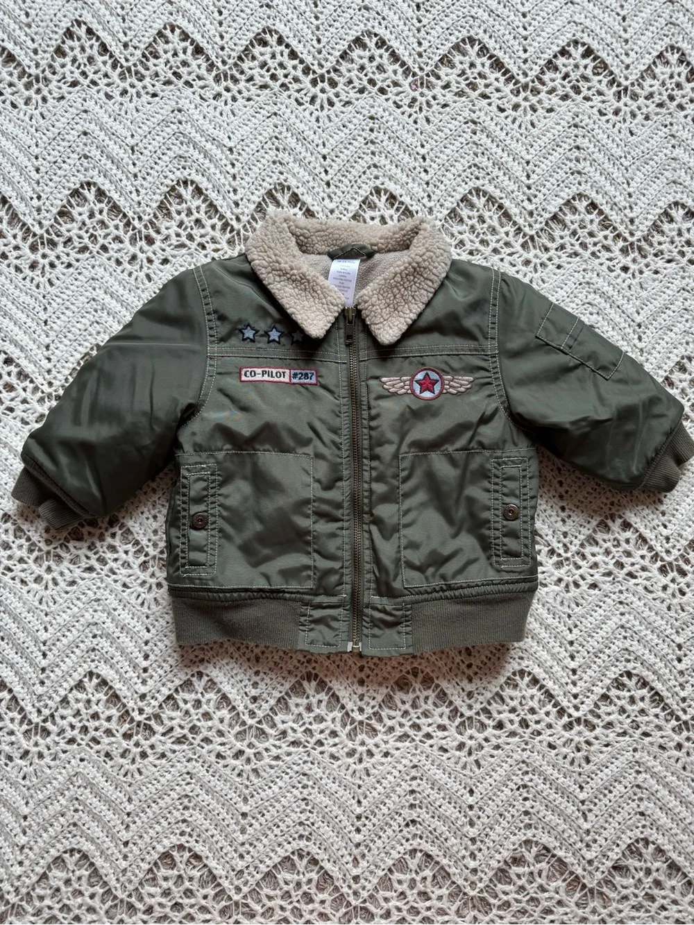Vintage Gymboree 2006 Olive Green Aviator Pilot Jacket Sherpa Size 18-24 mos